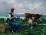 Shepherdess with Goat Sheep and Cow by Julien Dupre